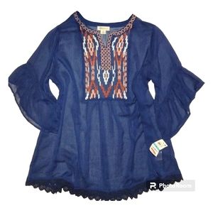 ☆NWT☆Beautiful Style & Co Plus Size Bohemian Flutter Sleeve Embroidered Blouse